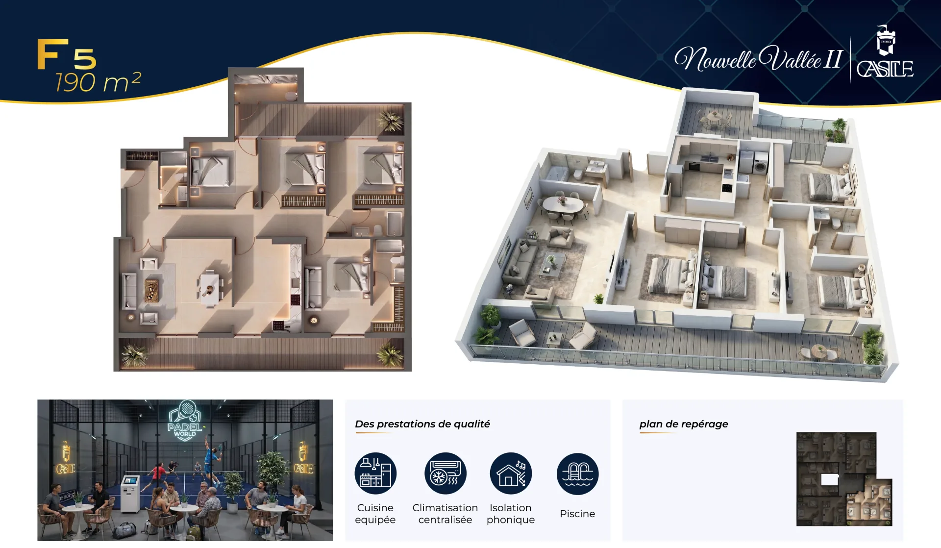 Plan 3D appartement F5 190 m2 Birkhadem Nouvelle Vallée 2
