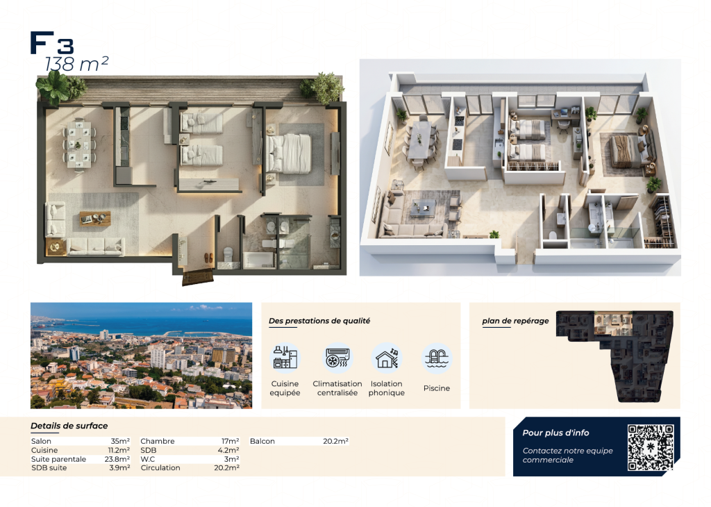 Façade extérieure d'un appartement haut standing Calvaire avec vue sur mer